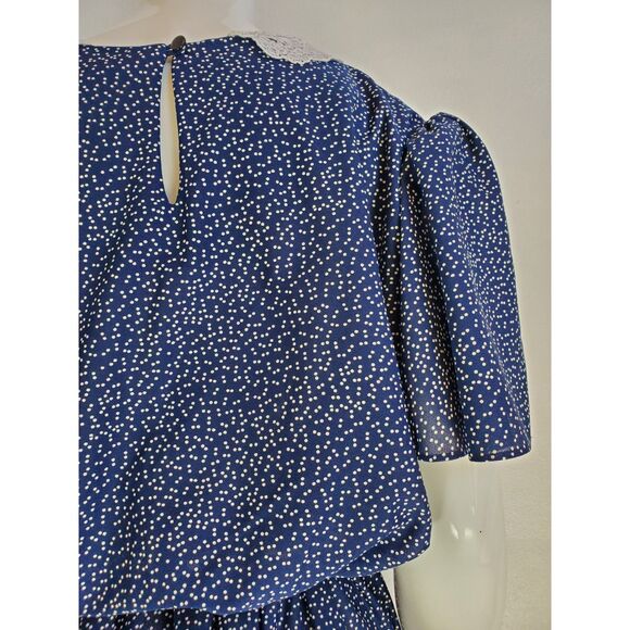 Vintage 80s Jenny Navy Polkadot Day Dress - Picture 8 of 10